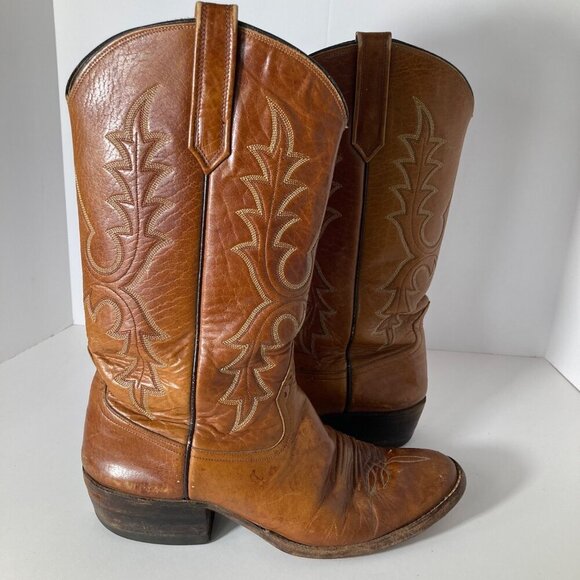 Mens Vintage Rios of Mercedes Leather Western‎ Embroidered Boots Cognac Brown 9B
